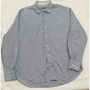 J. McLaughlin Men's XL Blue Check Button Front Shirt 100% Egyptian Cotton